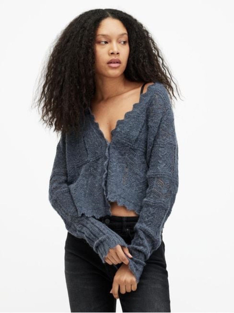 AllSaints Blue Vanessa Lace Stitched Cardigan